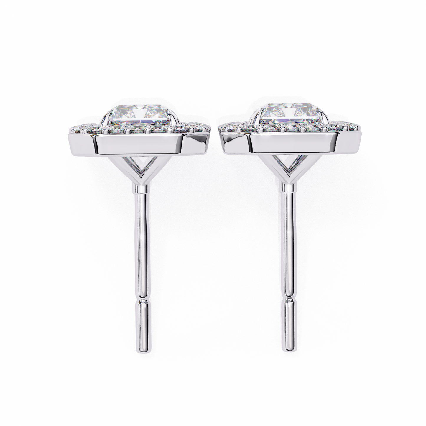 lab grown diamond | moissanite Jewellery Flare Dream Lab Grown OR Moissanite Baguette Halo Stud Earrings by Rabbito Jewels