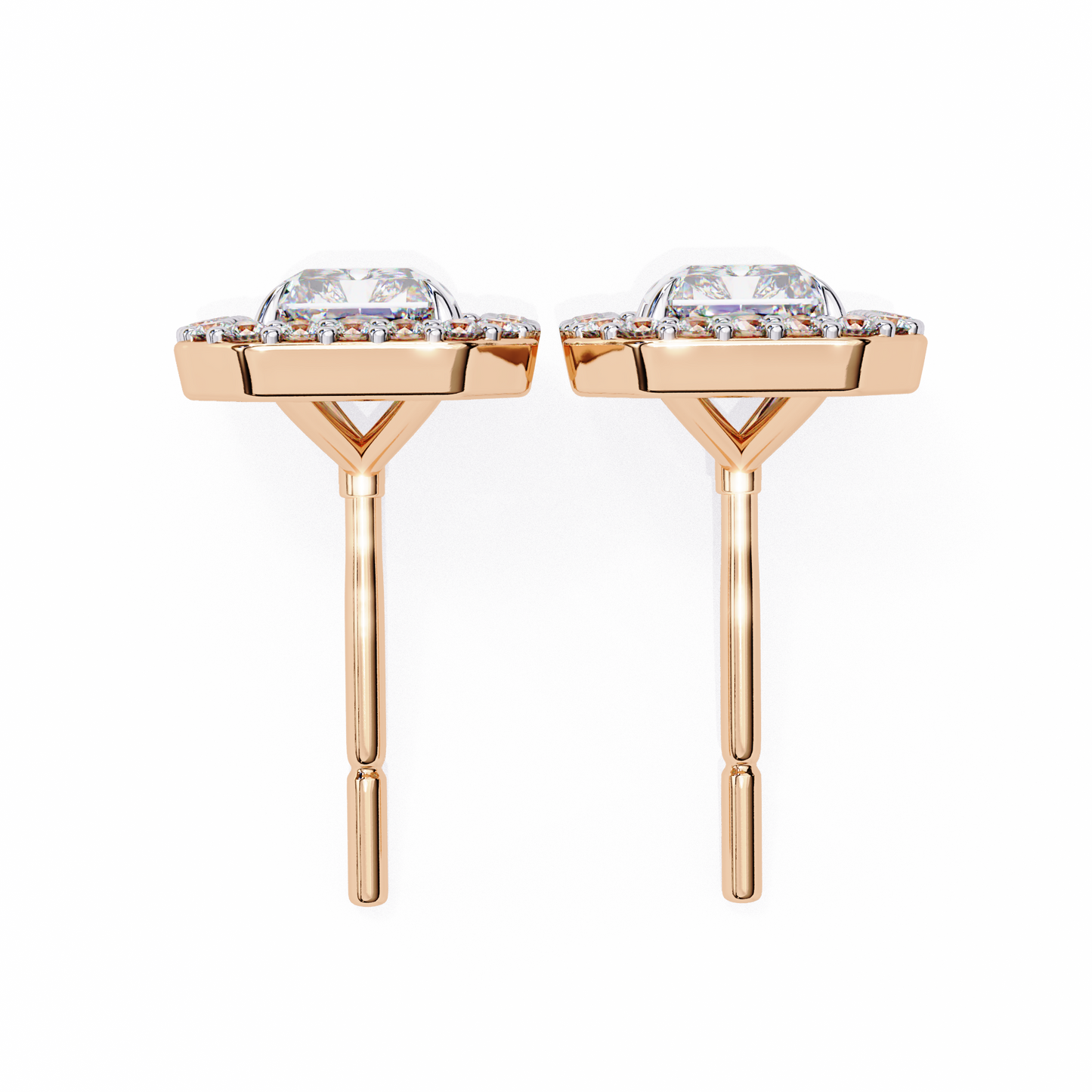 lab grown diamond | moissanite Jewellery Flare Dream Lab Grown OR Moissanite Baguette Halo Stud Earrings by Rabbito Jewels
