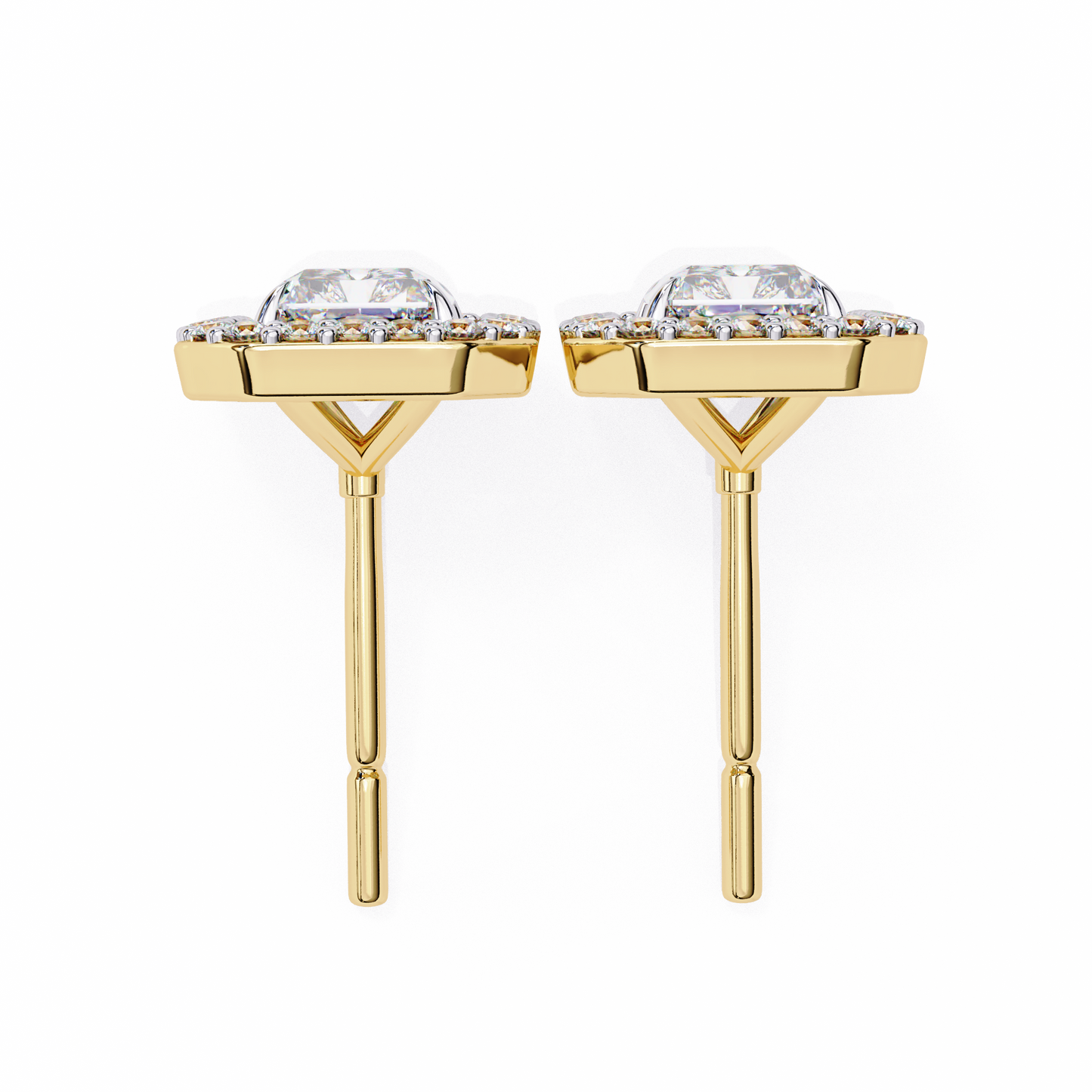 lab grown diamond | moissanite Jewellery Flare Dream Lab Grown OR Moissanite Baguette Halo Stud Earrings by Rabbito Jewels