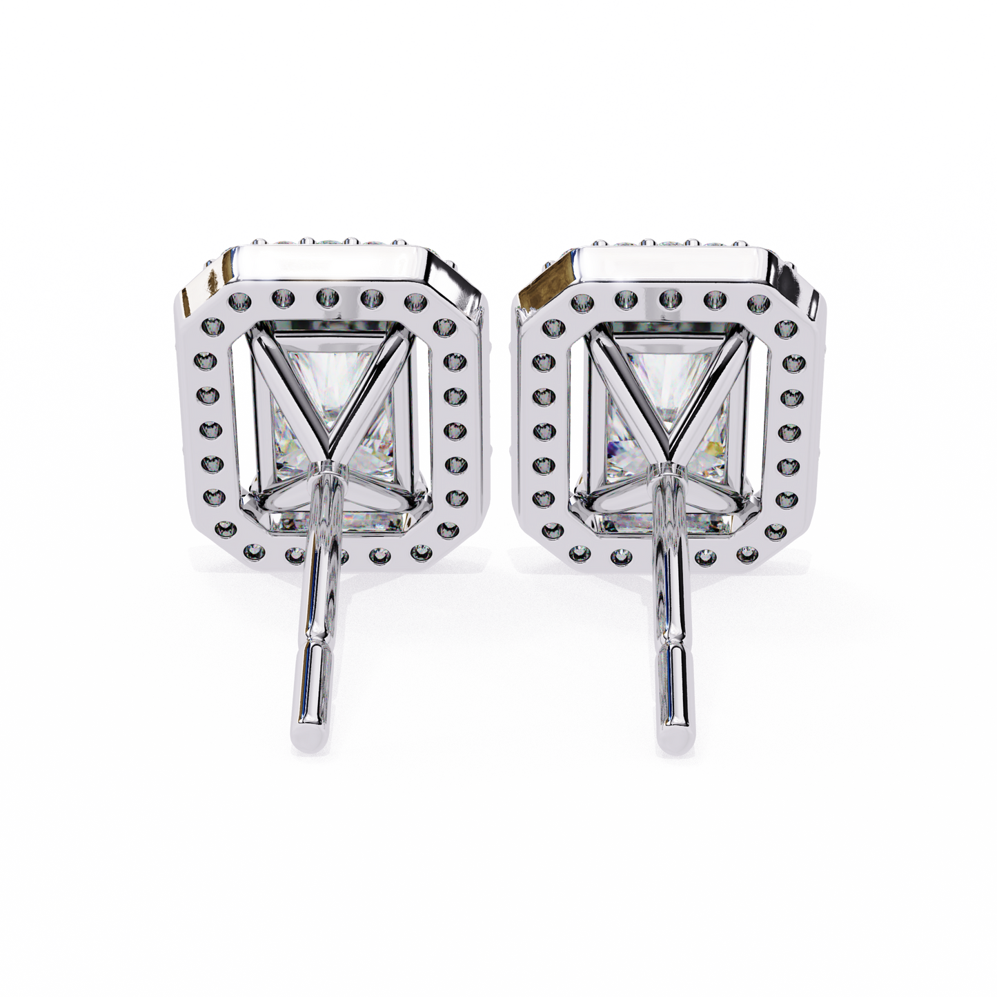 lab grown diamond | moissanite Jewellery Flare Dream Lab Grown OR Moissanite Baguette Halo Stud Earrings by Rabbito Jewels