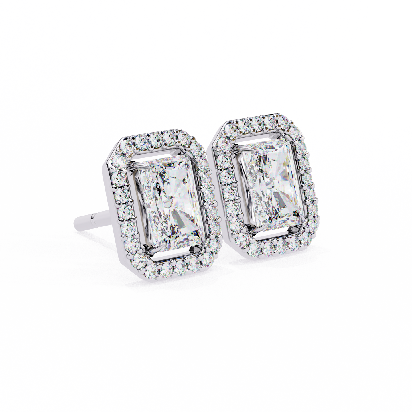 lab grown diamond | moissanite Jewellery Flare Dream Lab Grown OR Moissanite Baguette Halo Stud Earrings by Rabbito Jewels