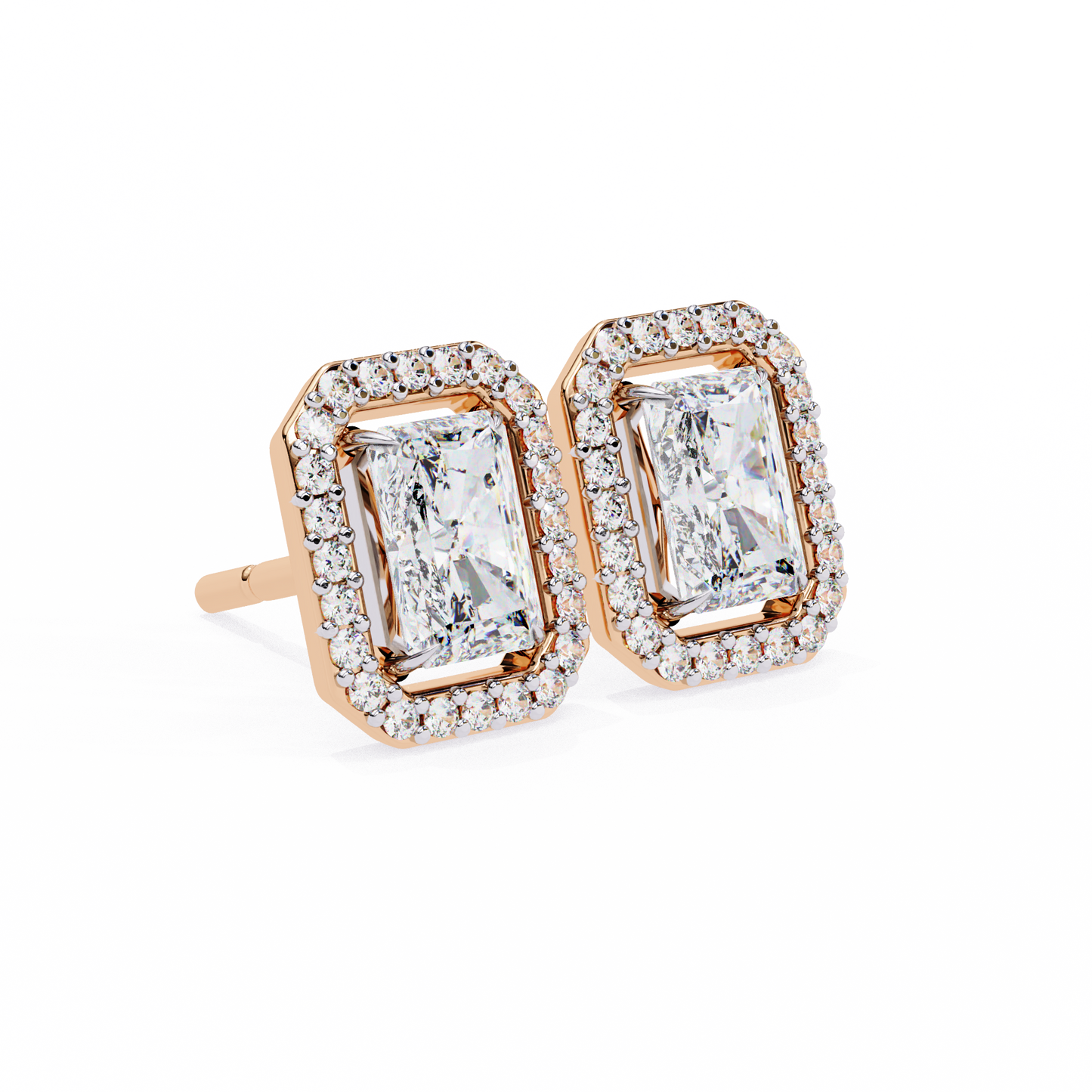 lab grown diamond | moissanite Jewellery Flare Dream Lab Grown OR Moissanite Baguette Halo Stud Earrings by Rabbito Jewels