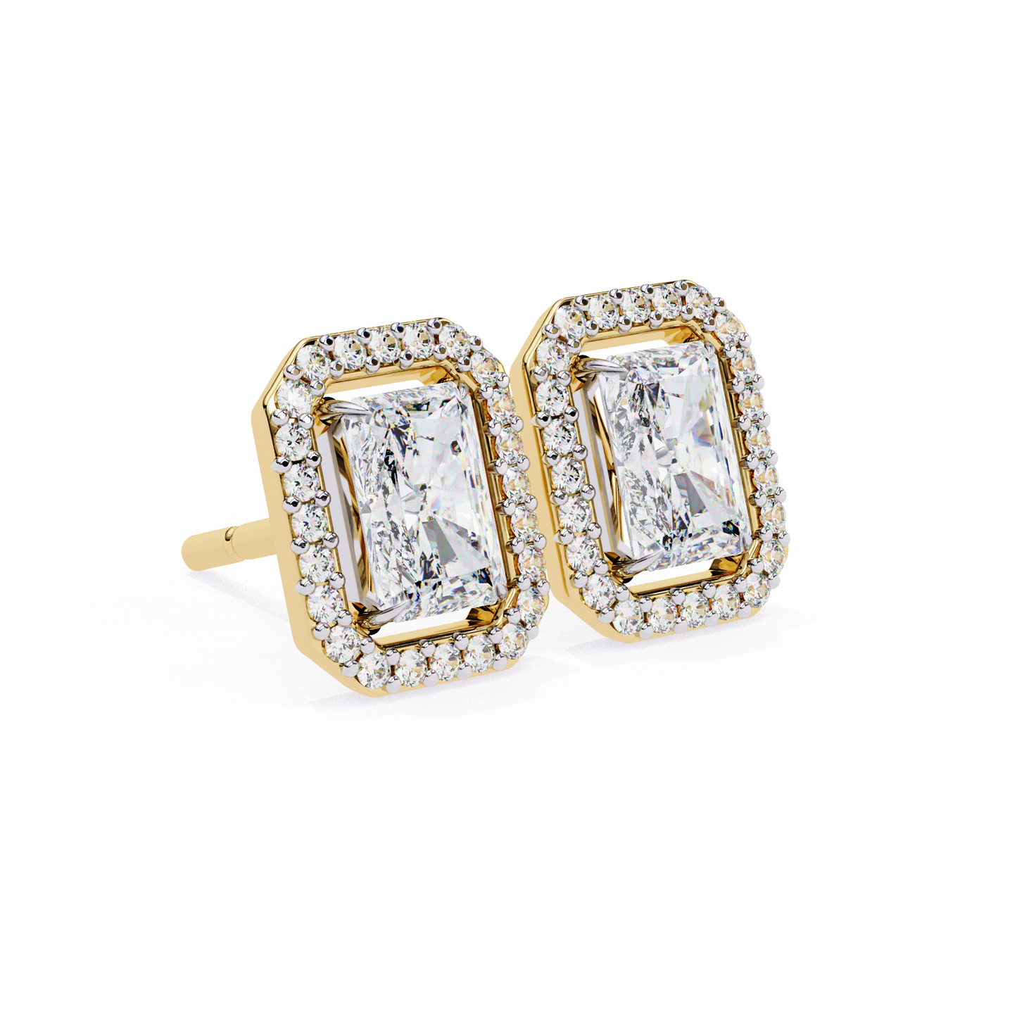 lab grown diamond | moissanite Jewellery Flare Dream Lab Grown OR Moissanite Baguette Halo Stud Earrings by Rabbito Jewels