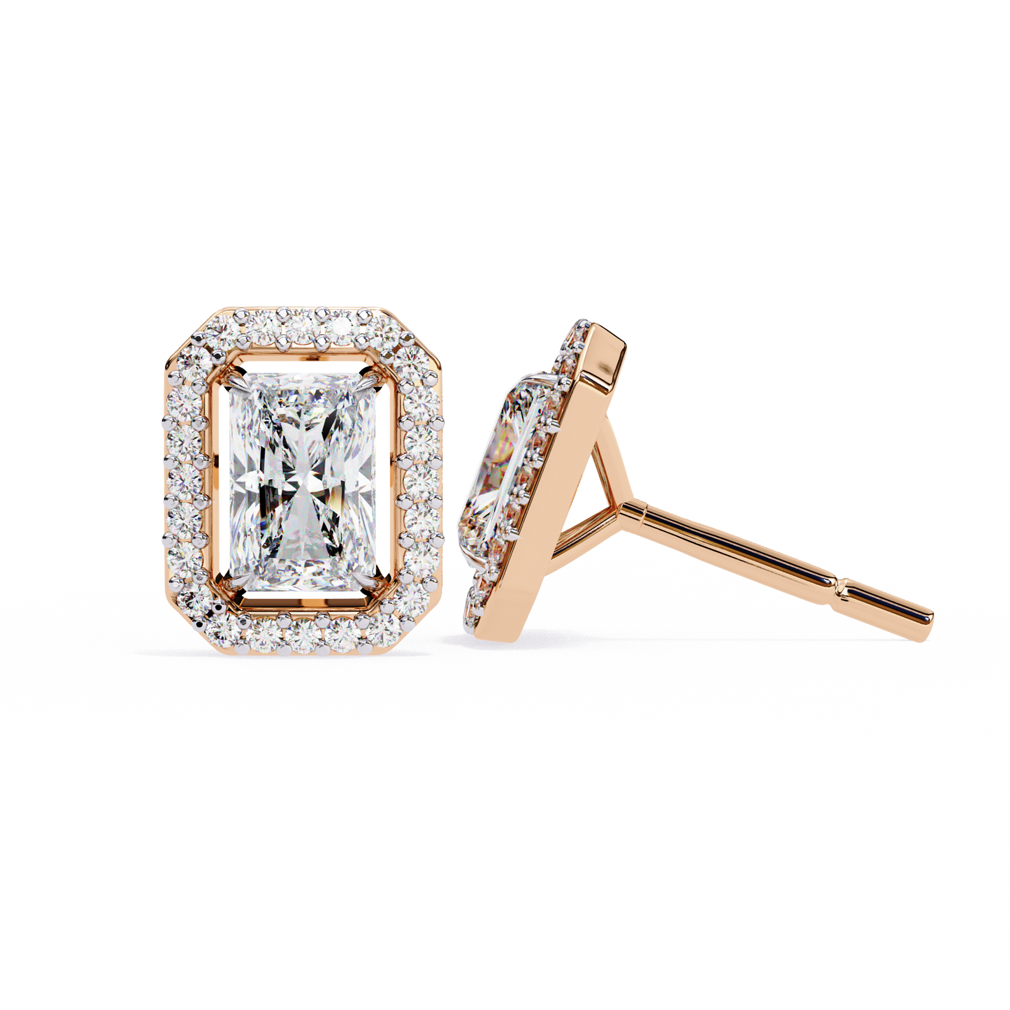 lab grown diamond | moissanite Jewellery Flare Dream Lab Grown OR Moissanite Baguette Halo Stud Earrings by Rabbito Jewels