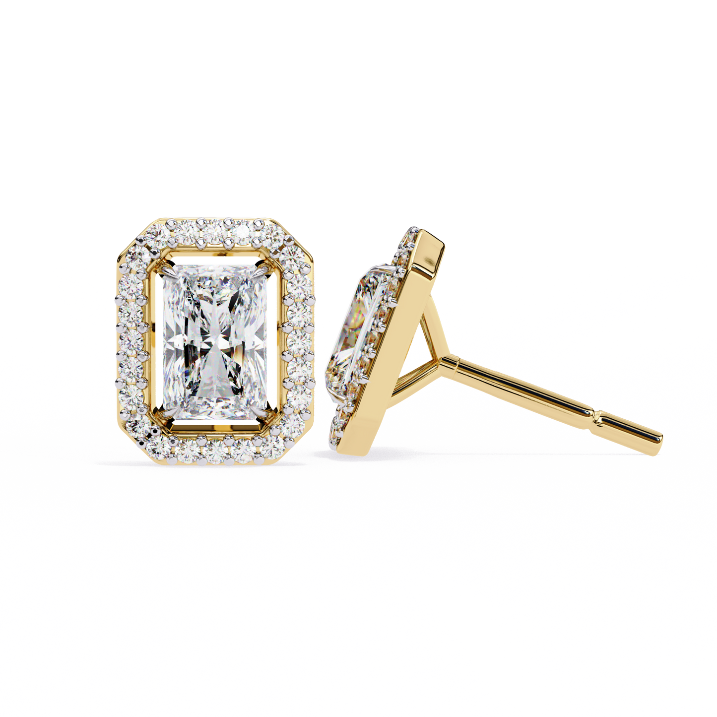 lab grown diamond | moissanite Jewellery Flare Dream Lab Grown OR Moissanite Baguette Halo Stud Earrings by Rabbito Jewels