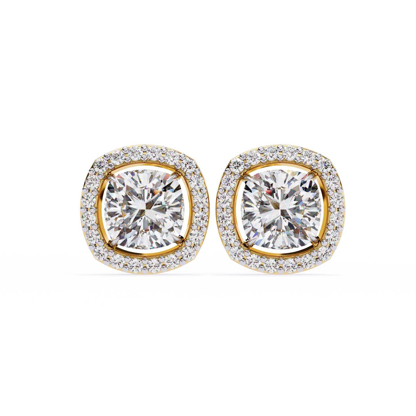 lab grown diamond | moissanite Jewellery Mystic Rain Lab Grown Diamond OR Moissanite Halo Earrings Yellow Gold 18K by Rabbito Jewels