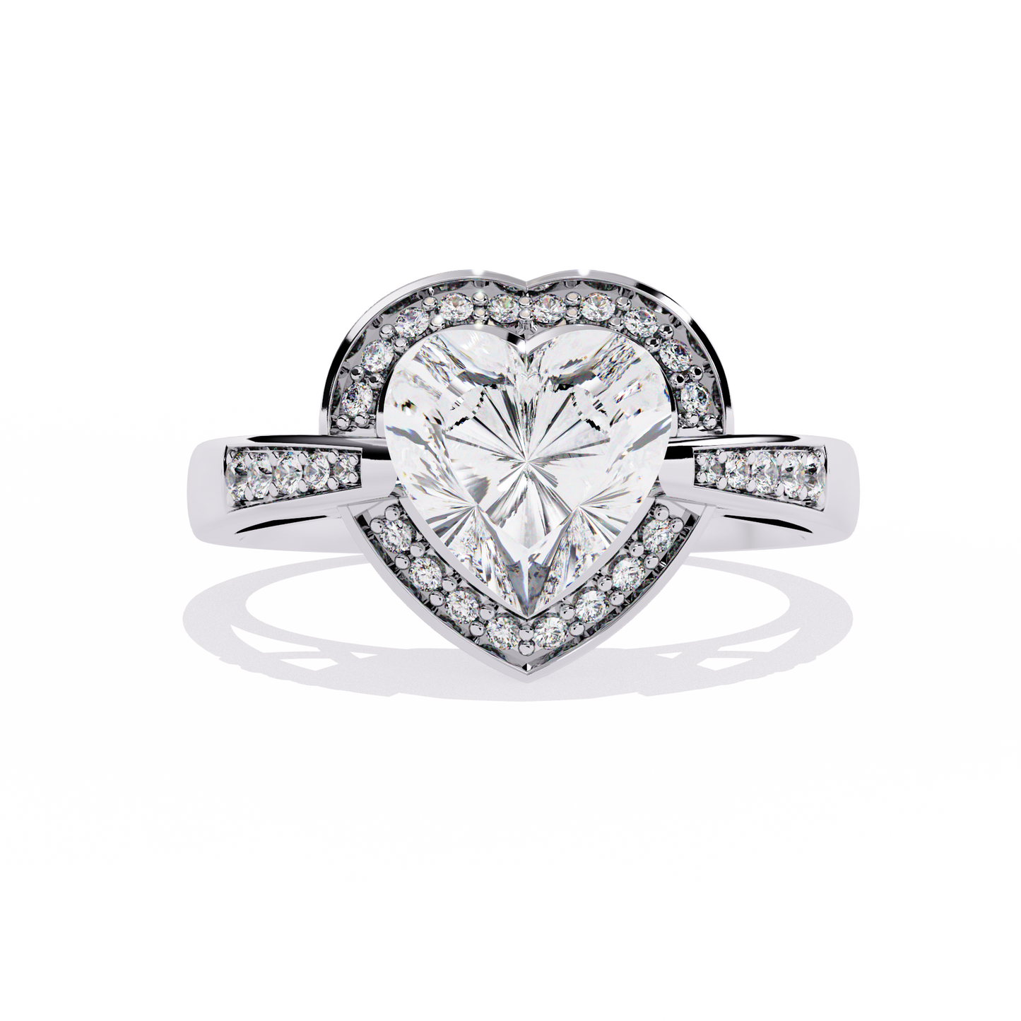 lab grown diamond | moissanite Jewellery Dual Toned Heart Halo Lab Grown Diamond OR Moissanite Ring Silver by Rabbito Jewels