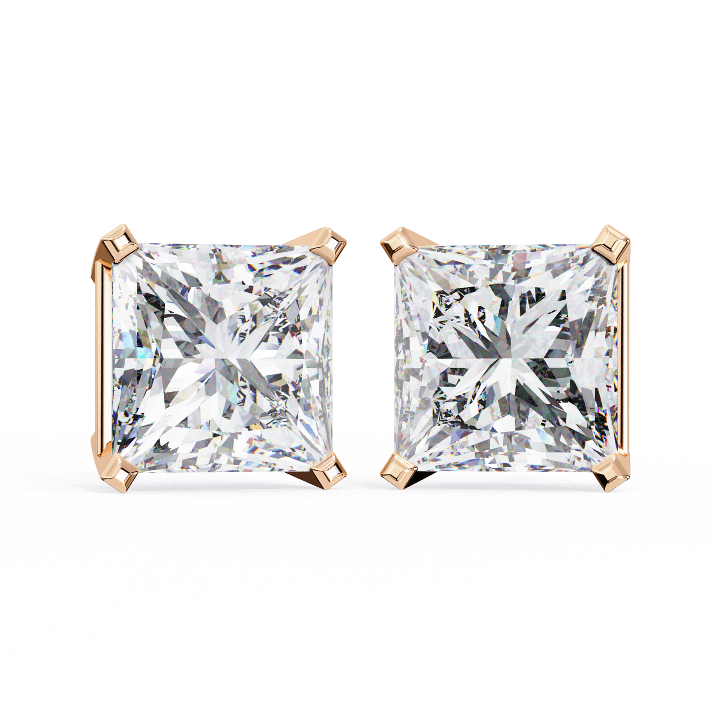 lab grown diamond | moissanite Jewellery Moonlit Mirage Lab Grown OR Moissanite Princess Stud Earrings Rose Gold 18K by Rabbito Jewels