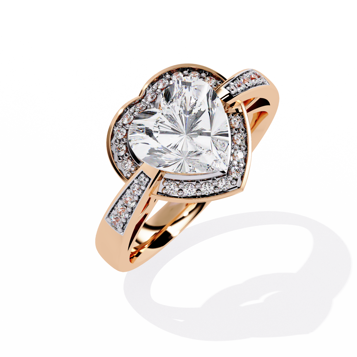lab grown diamond | moissanite Jewellery Dual Toned Heart Halo Lab Grown Diamond OR Moissanite Ring by Rabbito Jewels