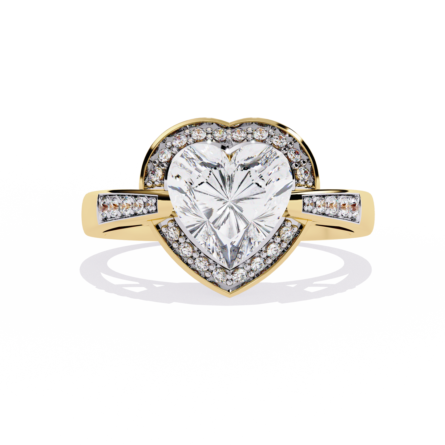 lab grown diamond | moissanite Jewellery Dual Toned Heart Halo Lab Grown Diamond OR Moissanite Ring Yellow Gold 14K by Rabbito Jewels