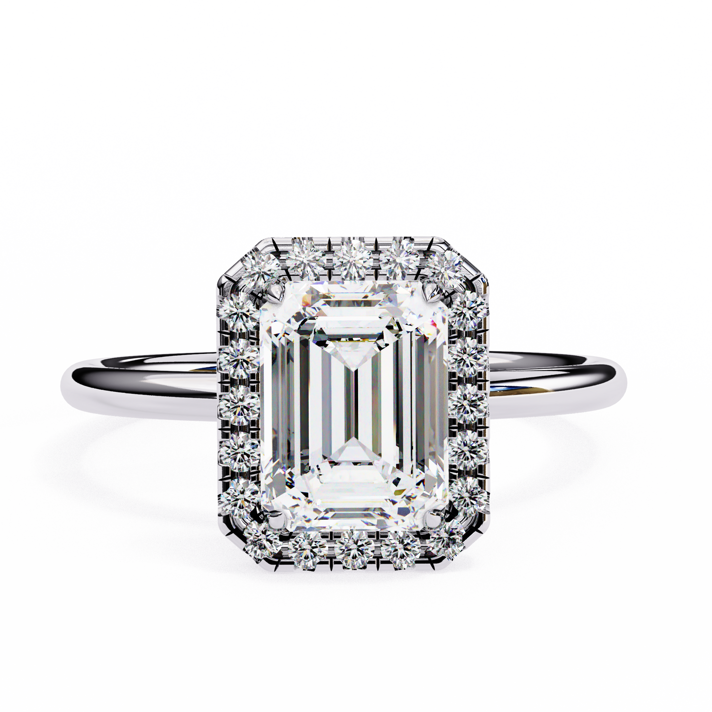lab grown diamond | moissanite Jewellery 1.67CT Emerald Halo Lab Grown OR Moissanite Ring White Gold 14K by Rabbito Jewels