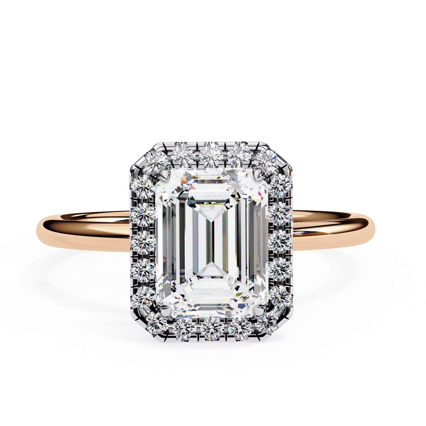 lab grown diamond | moissanite Jewellery 1.67CT Emerald Halo Lab Grown OR Moissanite Ring Rose Gold 14K by Rabbito Jewels