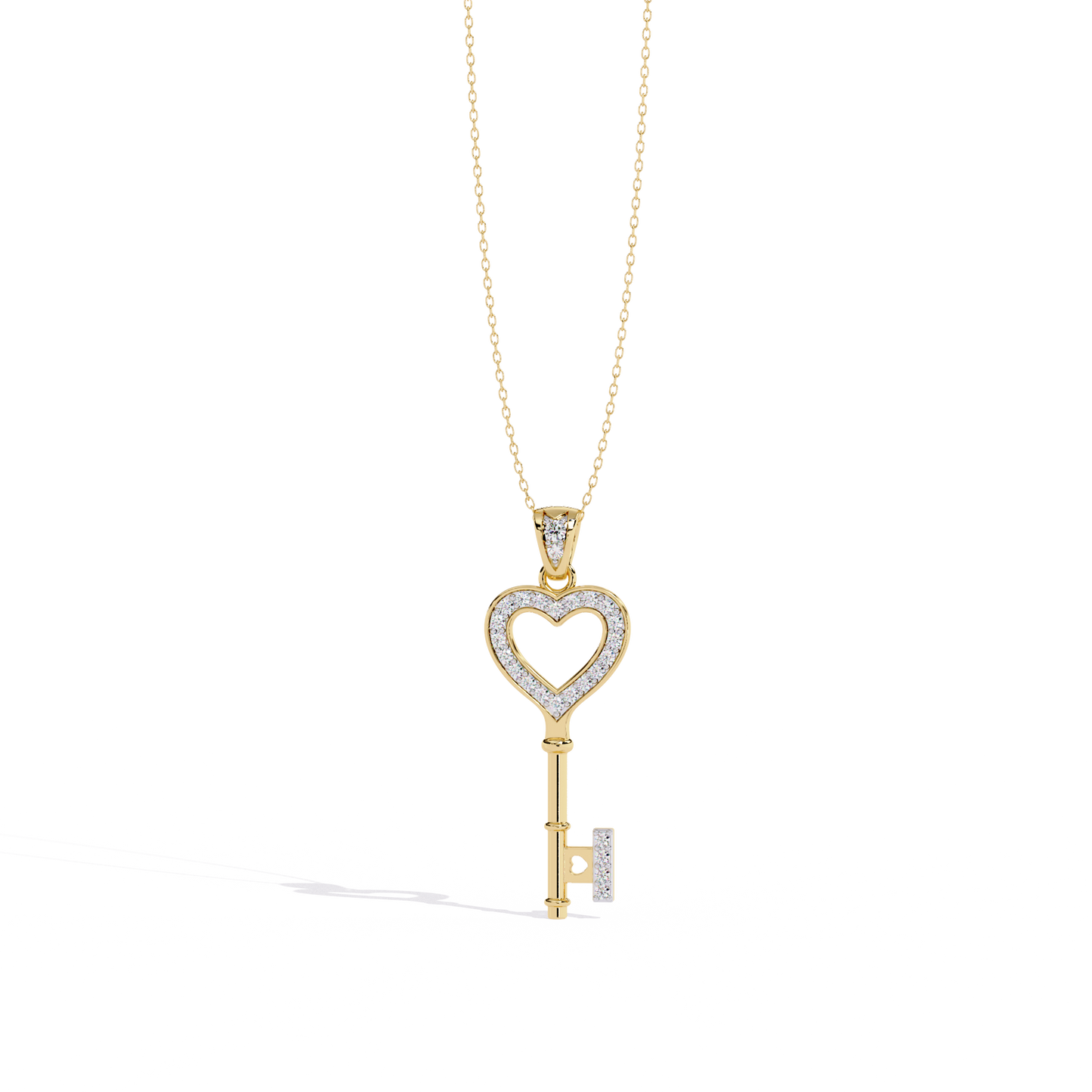 lab grown diamond | moissanite Jewellery Heart Key Lab Grown Diamond OR Moissanite Pendant Yellow Gold 14K by Rabbito Jewels