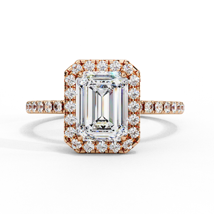 lab grown diamond | moissanite Jewellery Firework Emerald Halo Lab Grown OR Moissanite Ring Rose Gold 14K by Rabbito Jewels