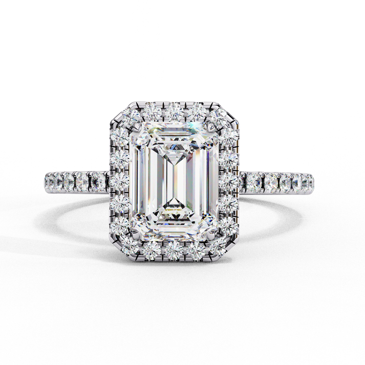 lab grown diamond | moissanite Jewellery Firework Emerald Halo Lab Grown OR Moissanite Ring Silver by Rabbito Jewels