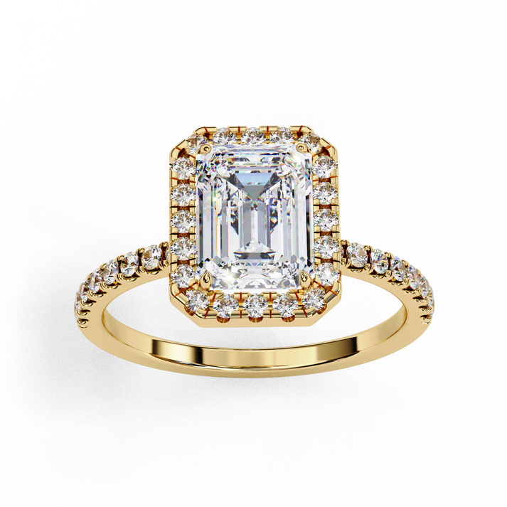 lab grown diamond | moissanite Jewellery Firework Emerald Halo Lab Grown OR Moissanite Ring by Rabbito Jewels