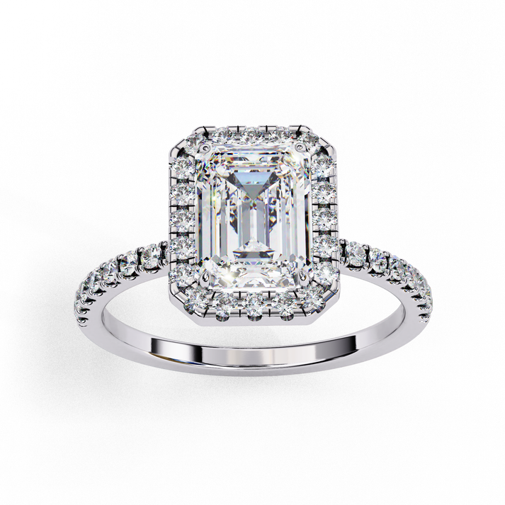 lab grown diamond | moissanite Jewellery Firework Emerald Halo Lab Grown OR Moissanite Ring by Rabbito Jewels