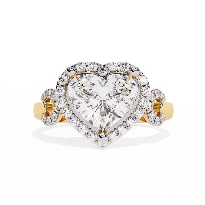 lab grown diamond | moissanite Jewellery Coctail Heart Halo Lab Grown Diamond OR Moissanite Ring Yellow Gold 18K by Rabbito Jewels
