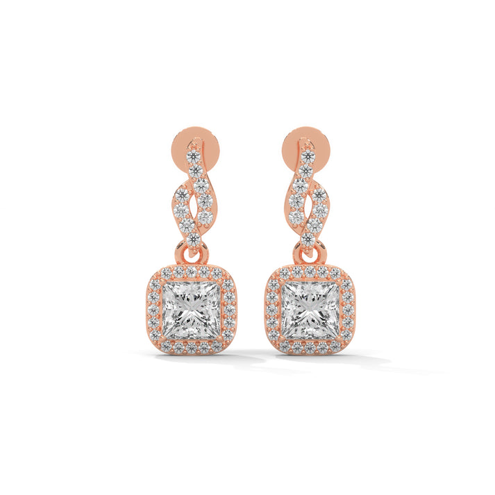 lab grown diamond | moissanite Jewellery Square Drop Lab Grown Diamond OR Moissanite Earrings Rose Gold 14K by Rabbito Jewels