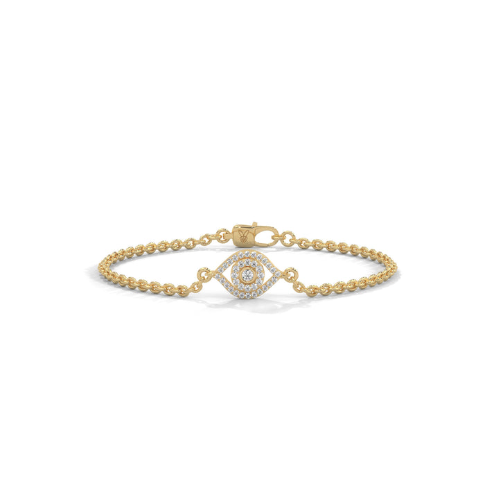lab grown diamond | moissanite Jewellery Leaf Evil Eye Lab Grown Diamond OR Moissanite Bracelet Yellow Gold 14K by Rabbito Jewels
