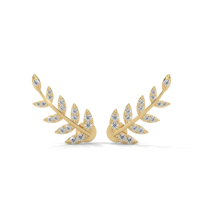 lab grown diamond | moissanite Jewellery Leaf Crest Lab Grown Diamond OR Moissanite Earrings Yellow Gold 18K by Rabbito Jewels