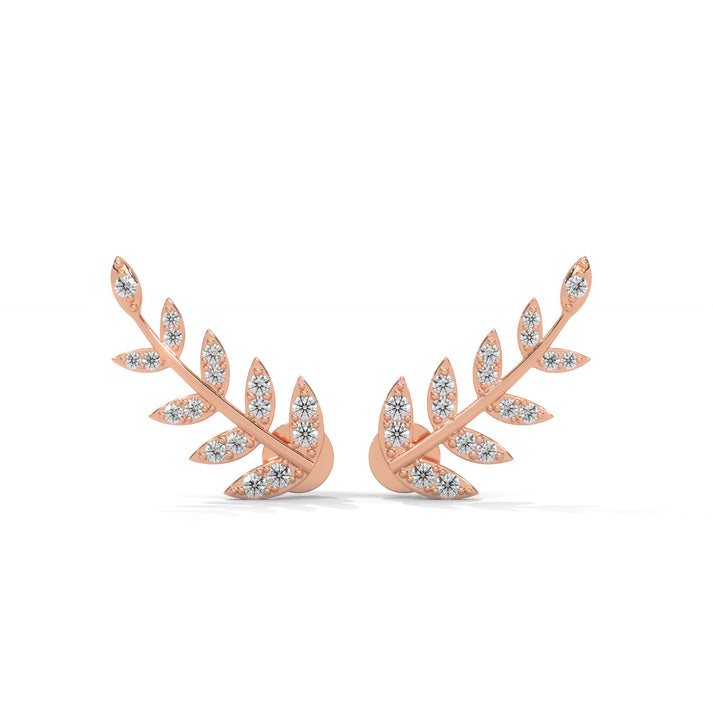 lab grown diamond | moissanite Jewellery Leaf Crest Lab Grown Diamond OR Moissanite Earrings Rose Gold 18K by Rabbito Jewels