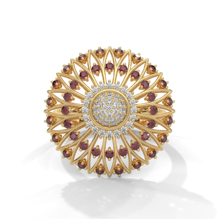 lab grown diamond | moissanite Jewellery Sunflower Daisy Lab Grown Diamond OR Moissanite Ring Yellow Gold 18K by Rabbito Jewels
