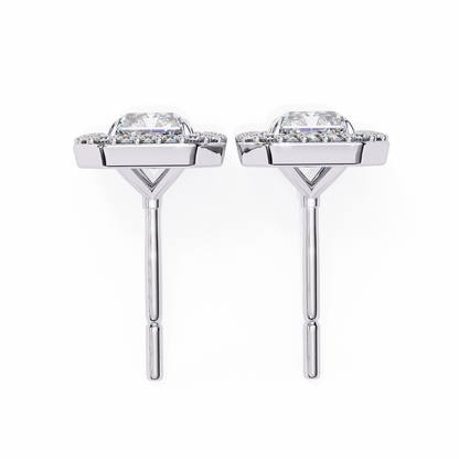 lab grown diamond | moissanite Jewellery Flare Dream Lab Grown OR Moissanite Baguette Halo Stud Earrings by Rabbito Jewels