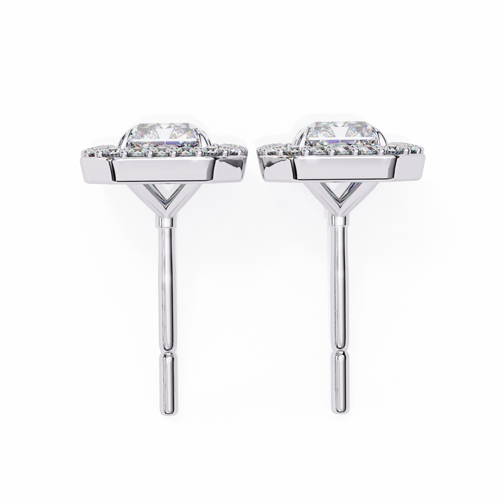 lab grown diamond | moissanite Jewellery Flare Dream Lab Grown OR Moissanite Baguette Halo Stud Earrings by Rabbito Jewels