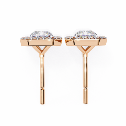 lab grown diamond | moissanite Jewellery Flare Dream Lab Grown OR Moissanite Baguette Halo Stud Earrings by Rabbito Jewels