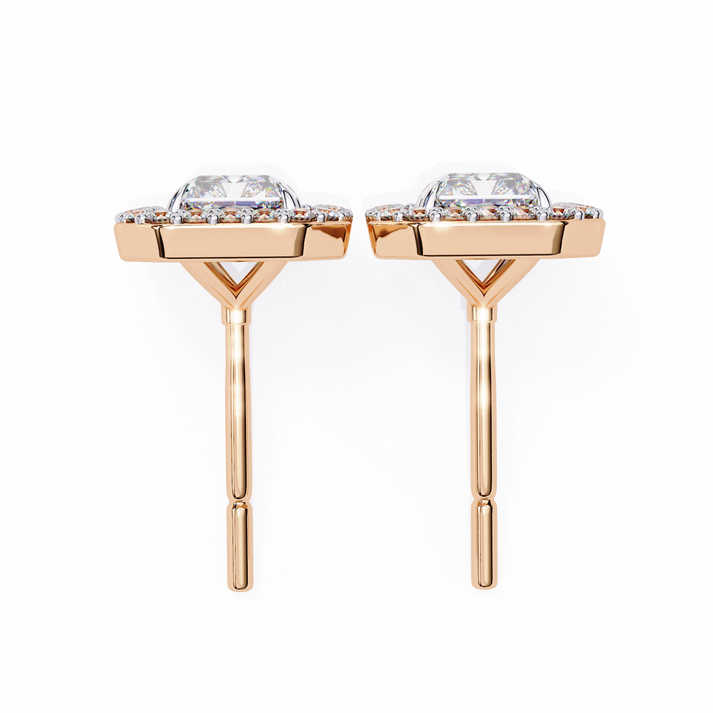 lab grown diamond | moissanite Jewellery Flare Dream Lab Grown OR Moissanite Baguette Halo Stud Earrings by Rabbito Jewels
