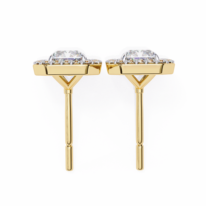 lab grown diamond | moissanite Jewellery Flare Dream Lab Grown OR Moissanite Baguette Halo Stud Earrings by Rabbito Jewels