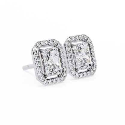 lab grown diamond | moissanite Jewellery Flare Dream Lab Grown OR Moissanite Baguette Halo Stud Earrings by Rabbito Jewels
