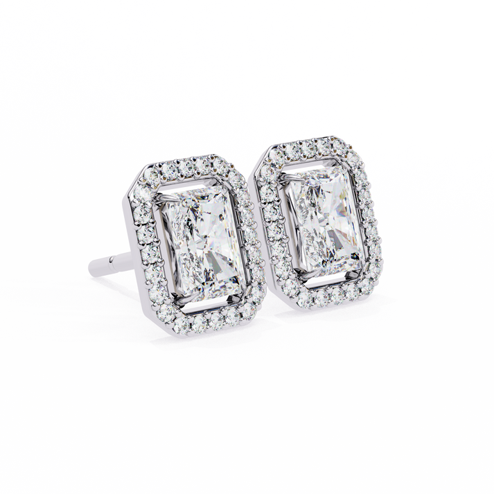 lab grown diamond | moissanite Jewellery Flare Dream Lab Grown OR Moissanite Baguette Halo Stud Earrings by Rabbito Jewels