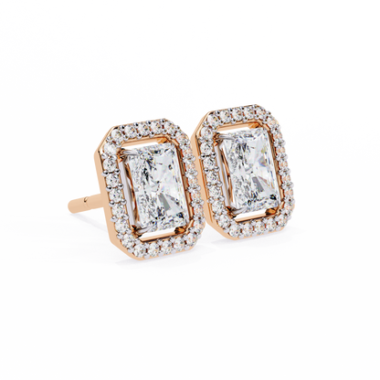 lab grown diamond | moissanite Jewellery Flare Dream Lab Grown OR Moissanite Baguette Halo Stud Earrings by Rabbito Jewels