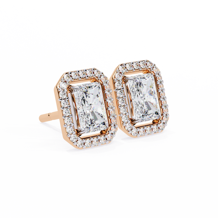 lab grown diamond | moissanite Jewellery Flare Dream Lab Grown OR Moissanite Baguette Halo Stud Earrings by Rabbito Jewels
