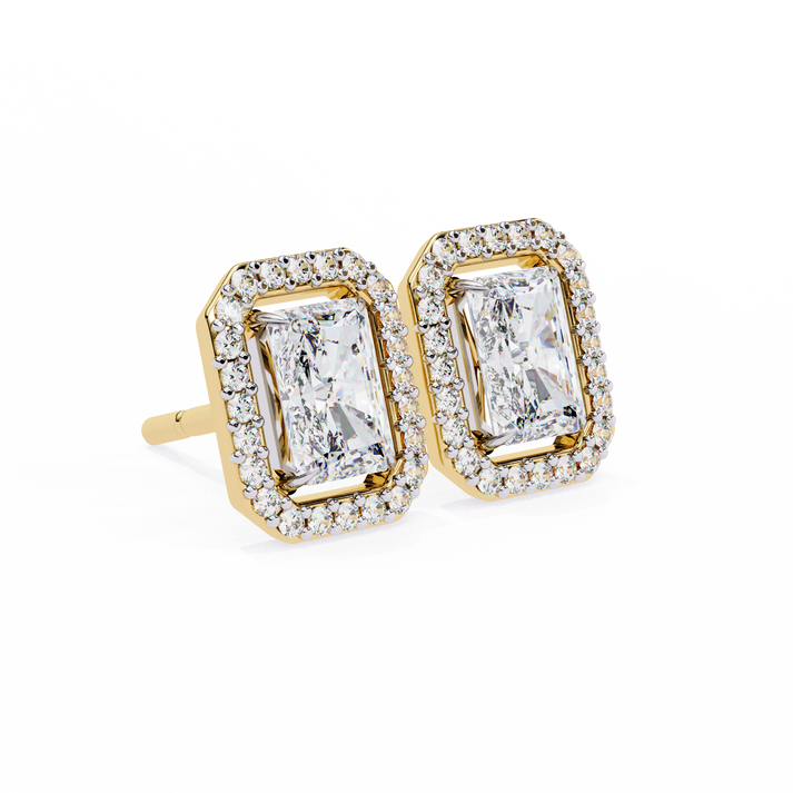 lab grown diamond | moissanite Jewellery Flare Dream Lab Grown OR Moissanite Baguette Halo Stud Earrings by Rabbito Jewels