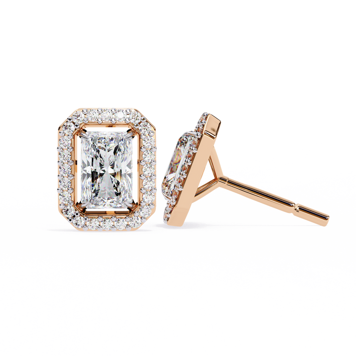 lab grown diamond | moissanite Jewellery Flare Dream Lab Grown OR Moissanite Baguette Halo Stud Earrings by Rabbito Jewels