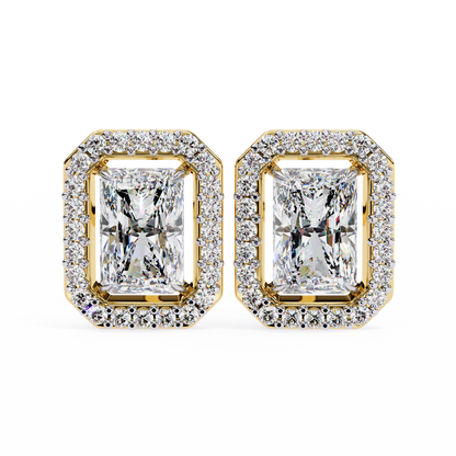 lab grown diamond | moissanite Jewellery Flare Dream Lab Grown OR Moissanite Baguette Halo Stud Earrings Yellow Gold 18K by Rabbito Jewels