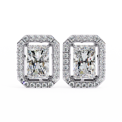 lab grown diamond | moissanite Jewellery Flare Dream Lab Grown OR Moissanite Baguette Halo Stud Earrings White Gold 18K by Rabbito Jewels