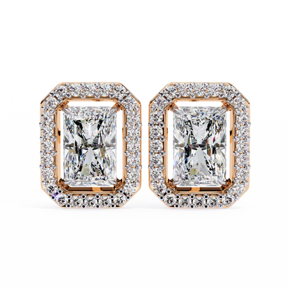 lab grown diamond | moissanite Jewellery Flare Dream Lab Grown OR Moissanite Baguette Halo Stud Earrings Rose Gold 18K by Rabbito Jewels
