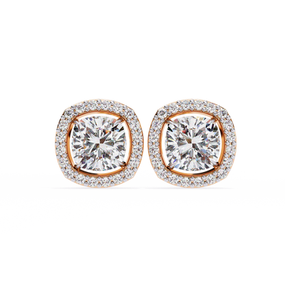 lab grown diamond | moissanite Jewellery Mystic Rain Lab Grown Diamond OR Moissanite Halo Earrings Rose Gold 14K by Rabbito Jewels