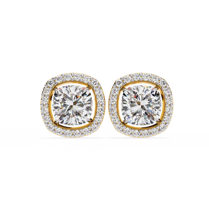 lab grown diamond | moissanite Jewellery Mystic Rain Lab Grown Diamond OR Moissanite Halo Earrings Yellow Gold 18K by Rabbito Jewels