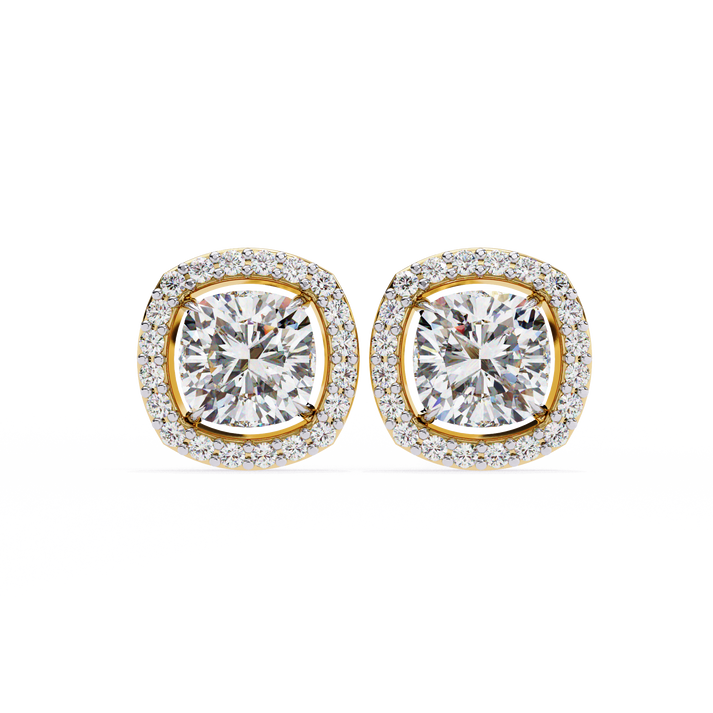 lab grown diamond | moissanite Jewellery Mystic Rain Lab Grown Diamond OR Moissanite Halo Earrings Yellow Gold 18K by Rabbito Jewels