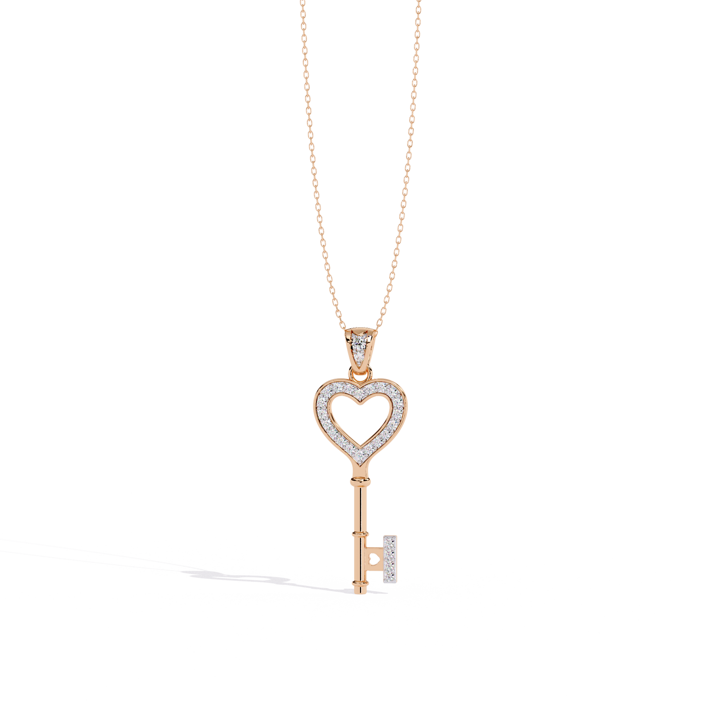 lab grown diamond | moissanite Jewellery Heart Key Lab Grown Diamond OR Moissanite Pendant Rose Gold 18K by Rabbito Jewels