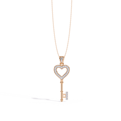 lab grown diamond | moissanite Jewellery Heart Key Lab Grown Diamond OR Moissanite Pendant Rose Gold 18K by Rabbito Jewels