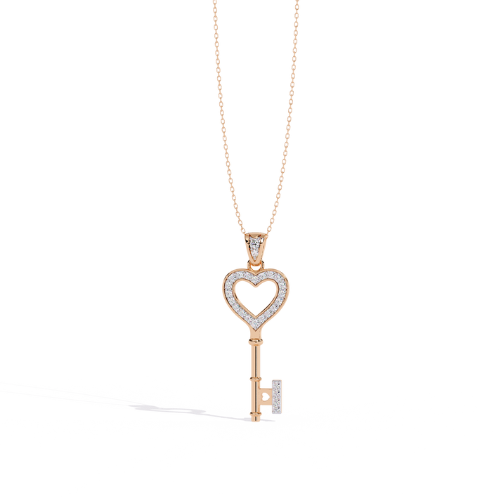 lab grown diamond | moissanite Jewellery Heart Key Lab Grown Diamond OR Moissanite Pendant Rose Gold 18K by Rabbito Jewels
