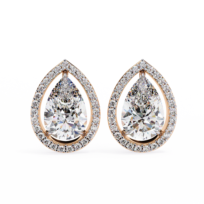 lab grown diamond | moissanite Jewellery Heavens Whisper Lab Grown & Moissanite Pear Stud Earrings Rose Gold 14K by Rabbito Jewels
