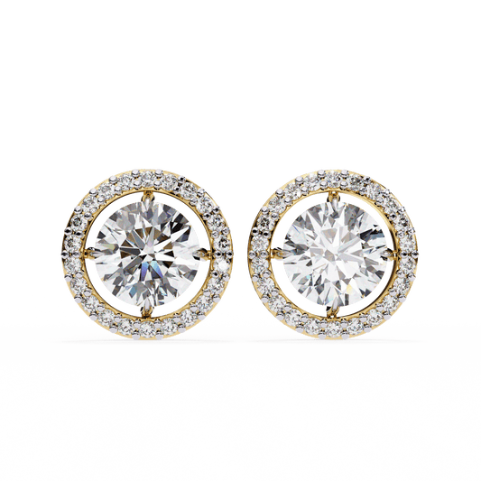 0.40ct Each Stud Halo Fairytale Shine Earrings Yellow Gold 18K lab grown diamond and moissanite diamond by Rabbito Jewels