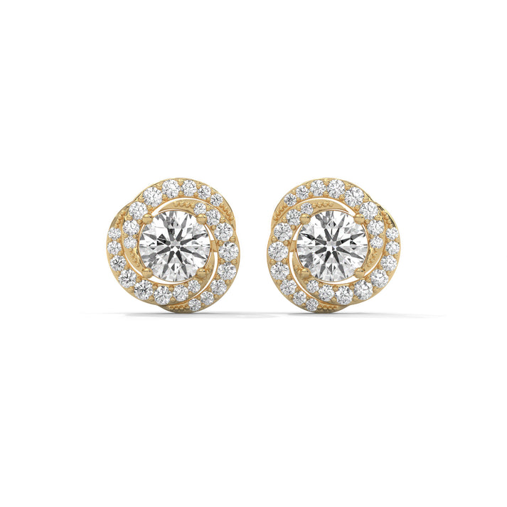 lab grown diamond | moissanite Jewellery Spiral Stud Halo Lab Grown Diamond OR Moissanite Earrings Yellow Gold 18K by Rabbito Jewels